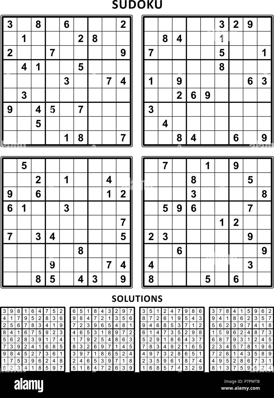 Four Sudoku Puzzles Of Comfortable easy Yet Not Very Easy Level On A4 Or Letter Sized Page With Margins Suitable For Large Print Books Set 10 Stock Vector Image Art Alamy
