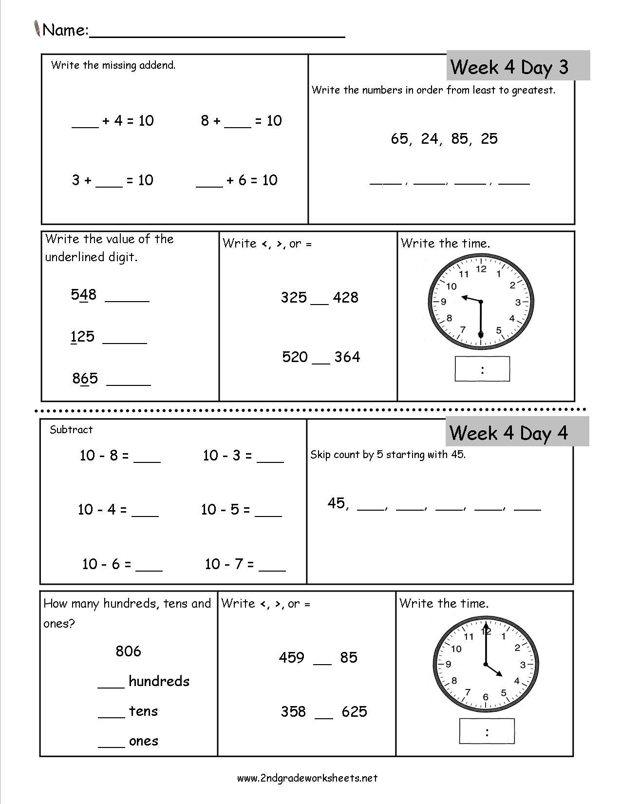 free printable second grade worksheets