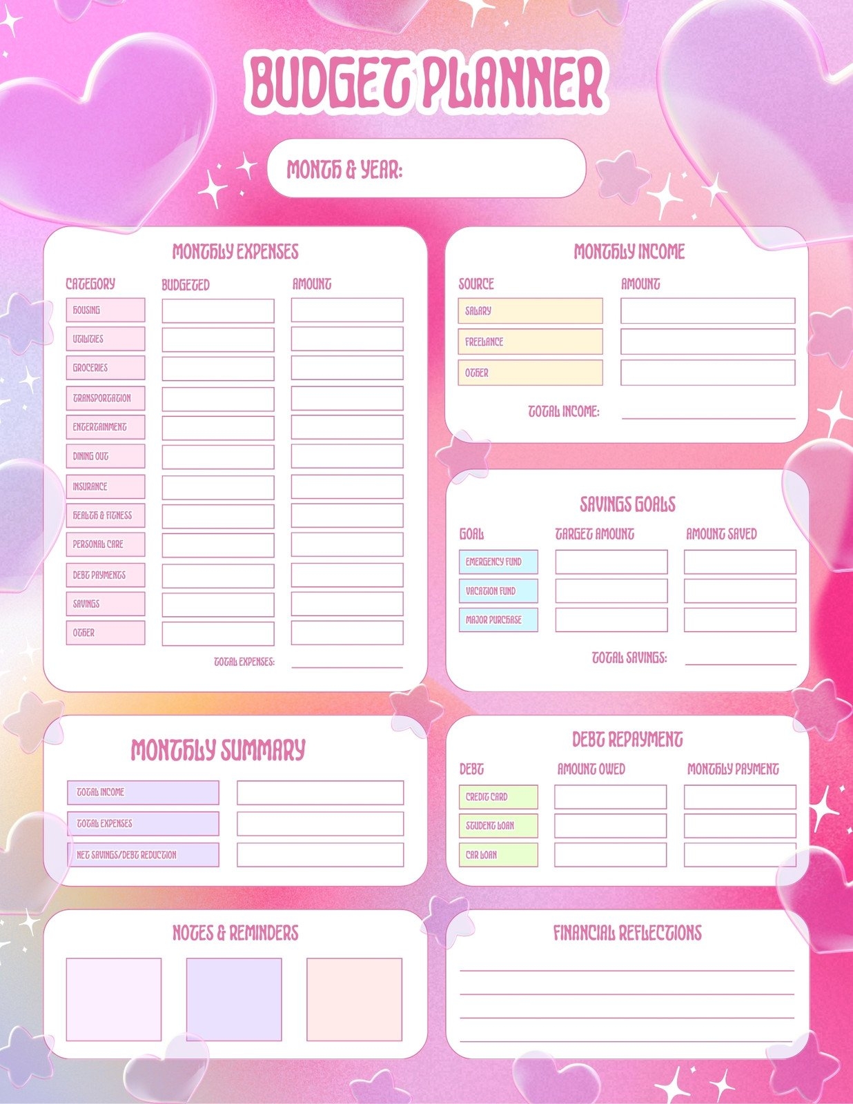 free printable pdf cute biweekly budget template