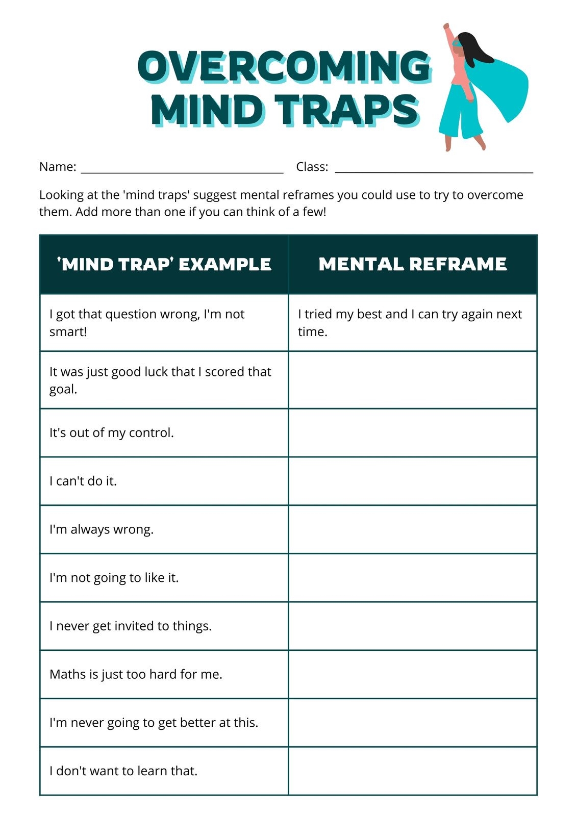 mental health worksheets printable
