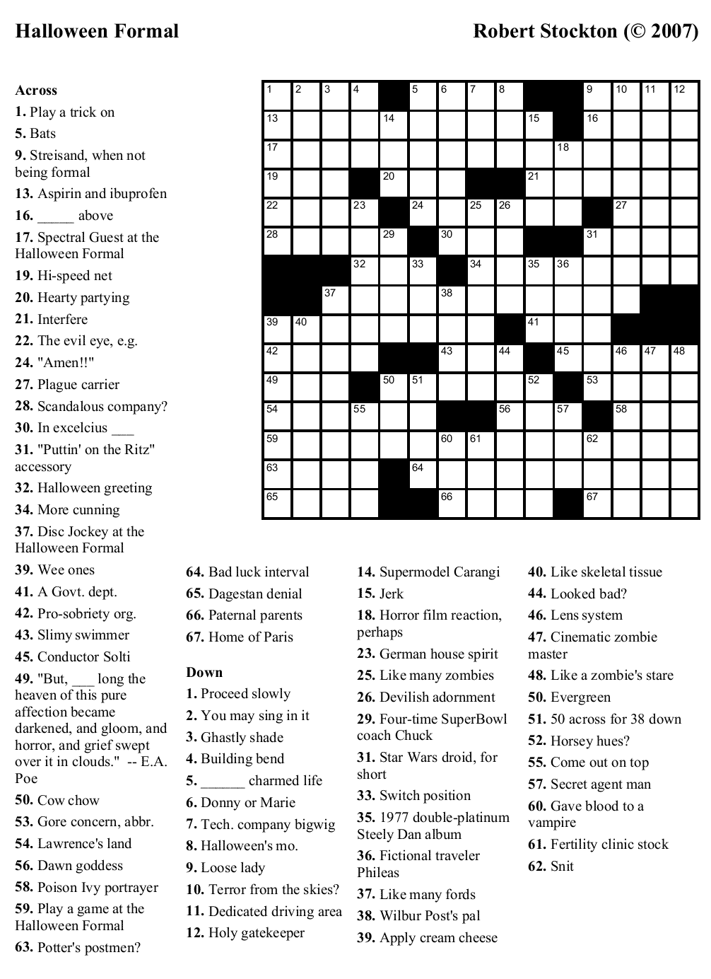 printable crossword puzzles for halloween
