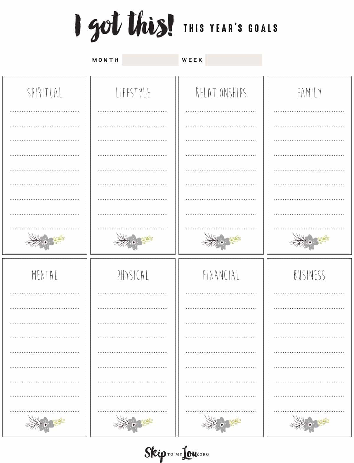 goal setting worksheet printable