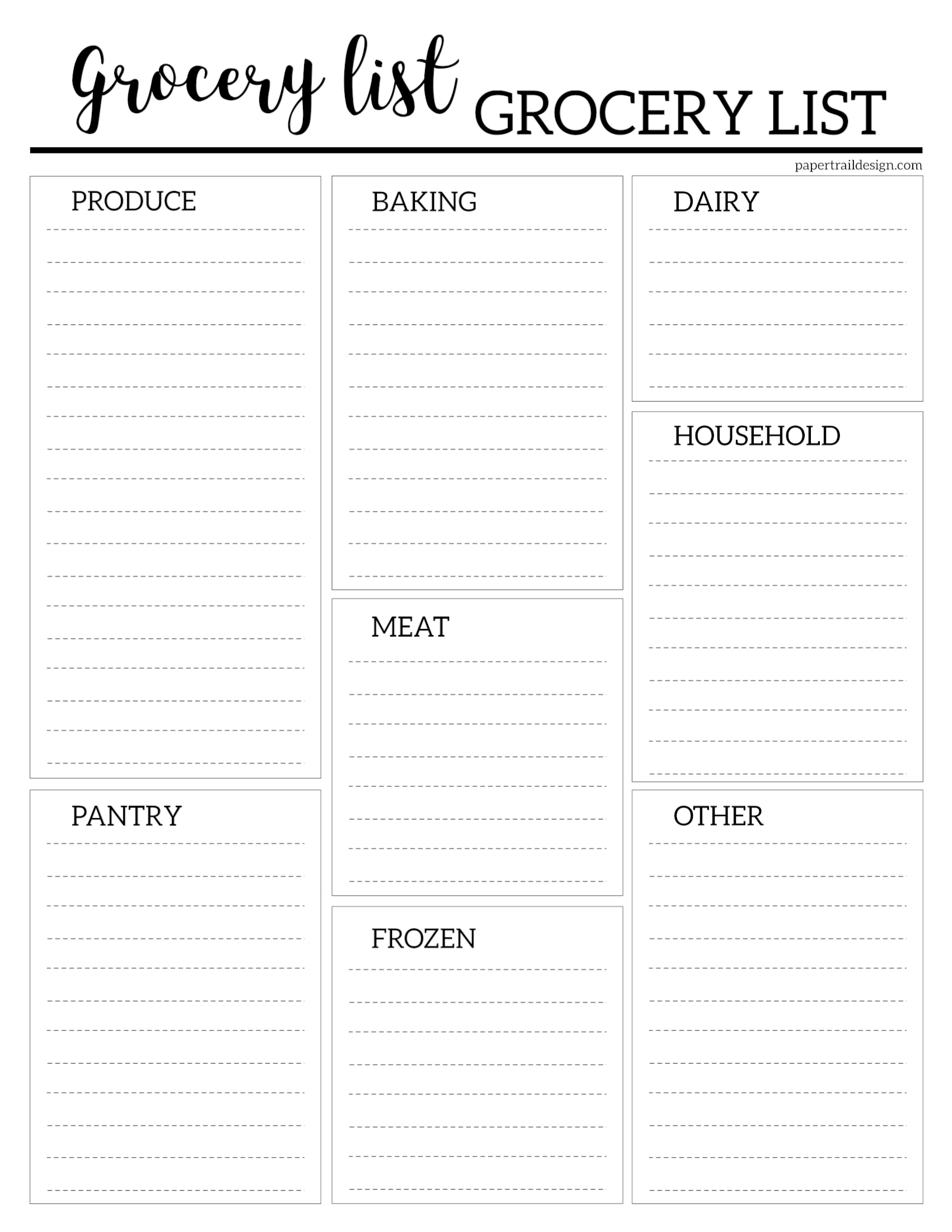free printable shopping list template