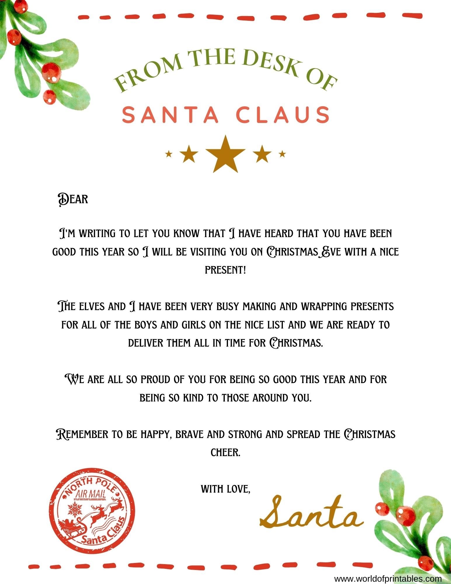 printable letter from santa template free