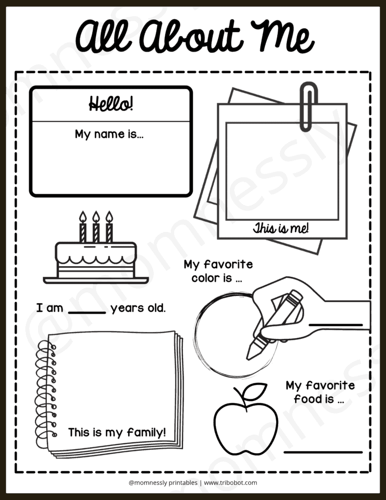 Free Printable All About Me Tribobot X Mom Nessly