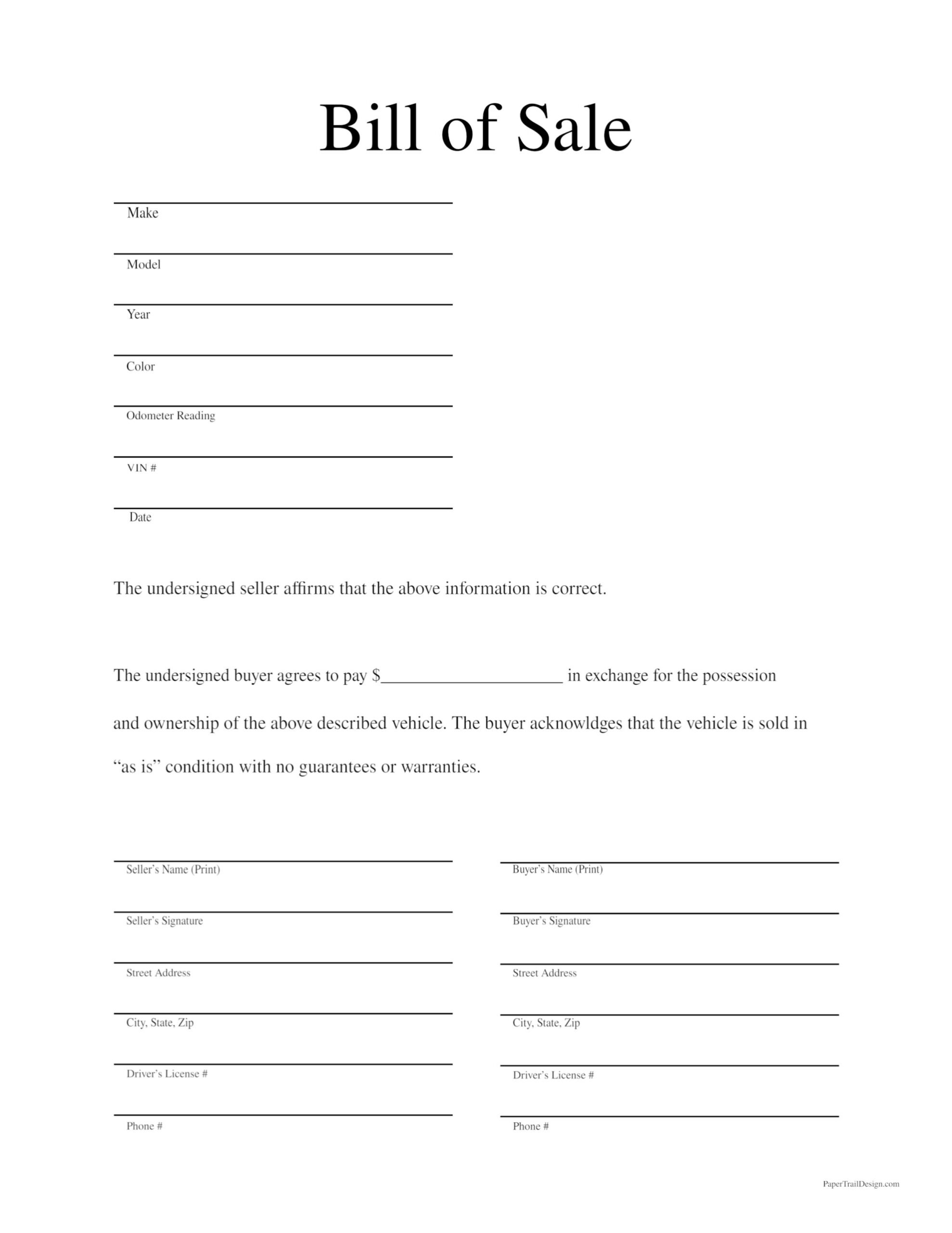 bill of sale template printable