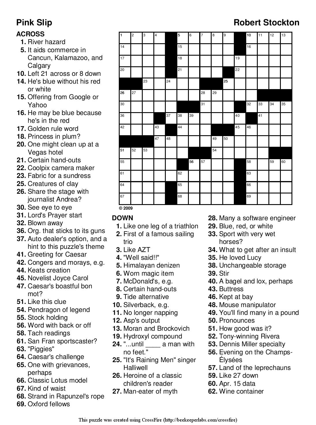 easy printable crossword puzzles free