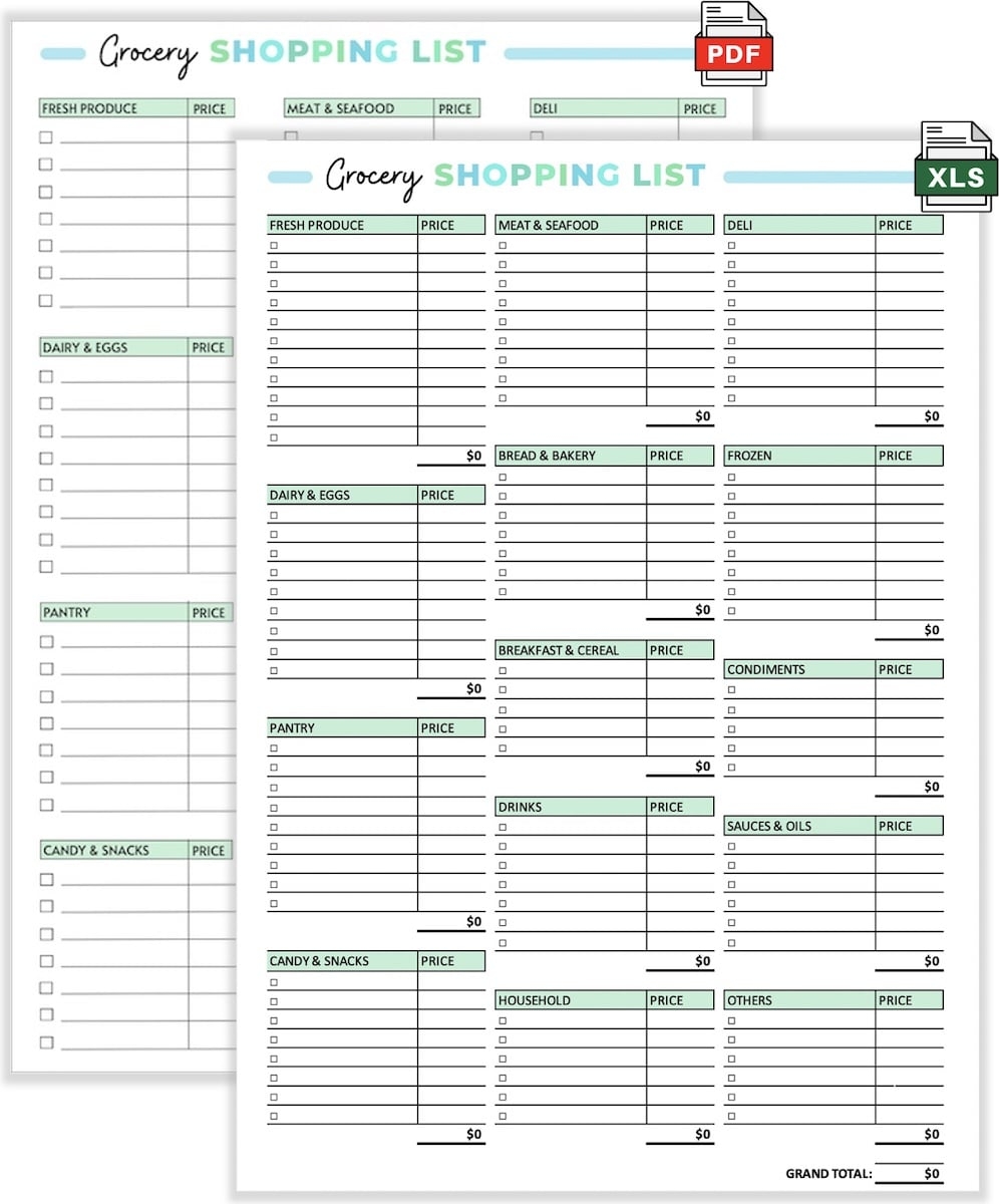 free printable grocery shopping list template