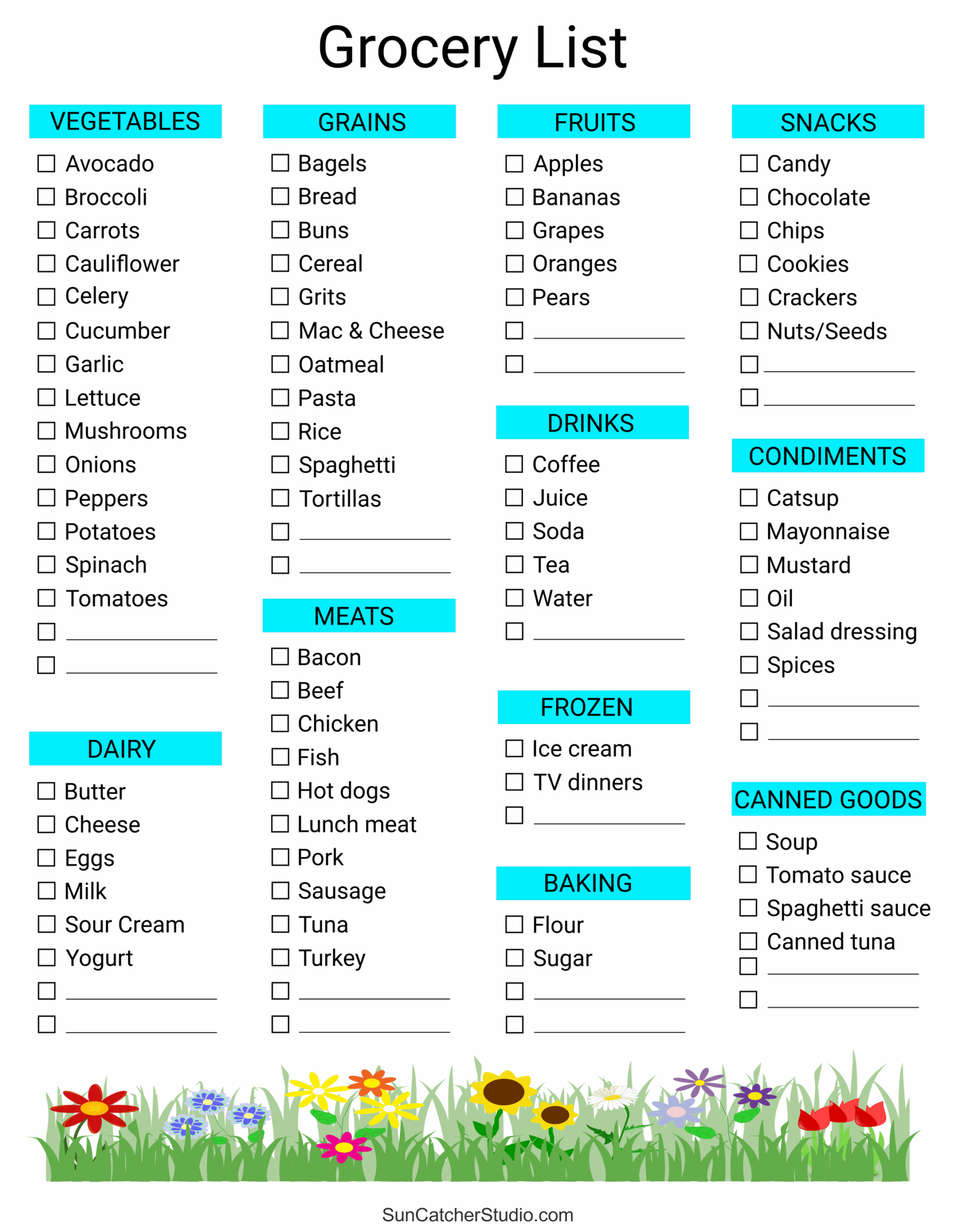 printable grocery shopping list template