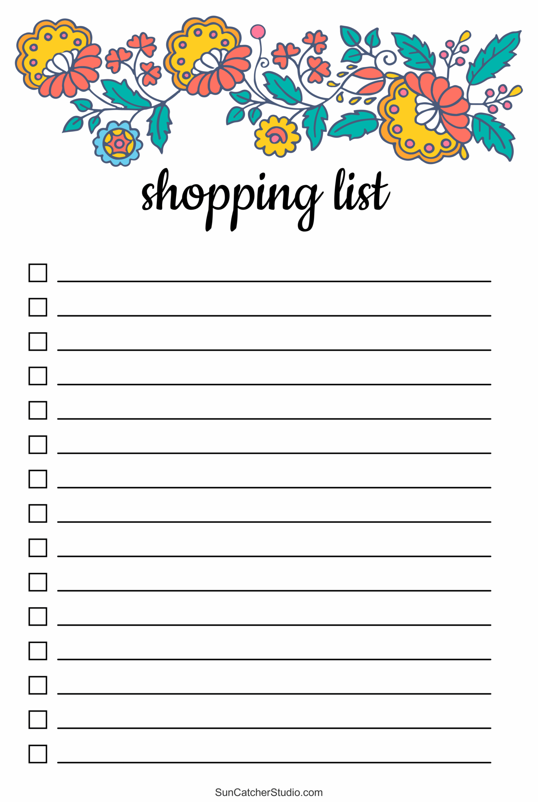 shopping list template free printable