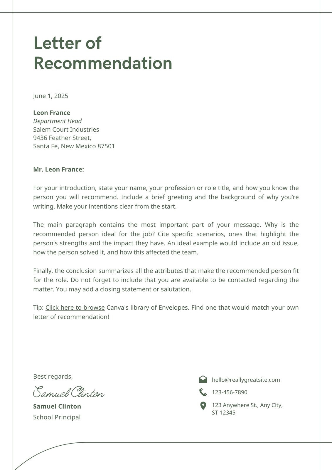 Free Printable Letter Of Recommendation Templates Canva