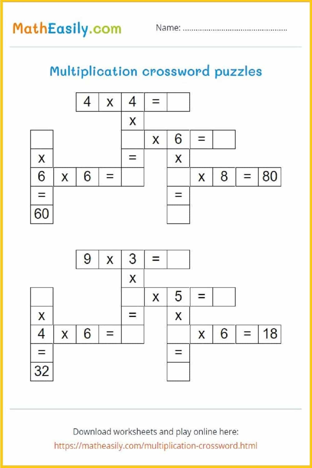FREE Printable Math Games For Kids PDF