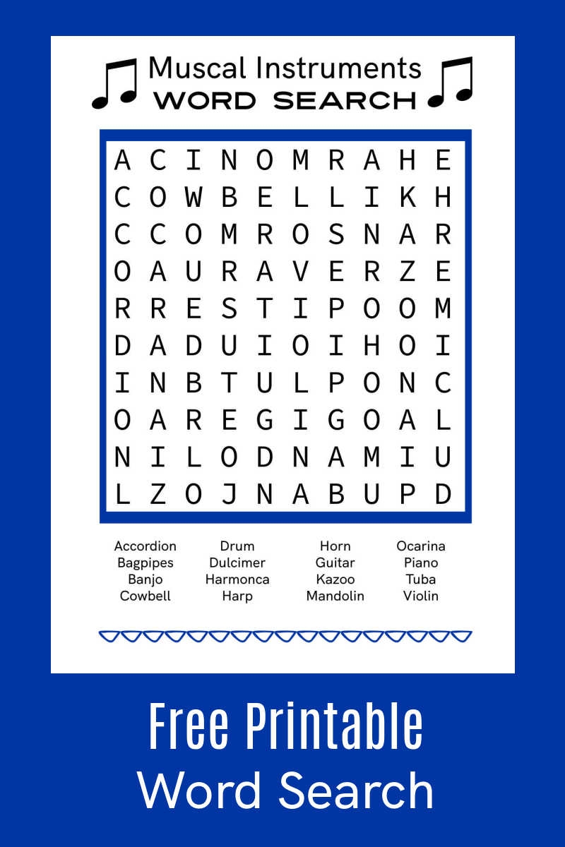 Free Printable Musical Instruments Word Search Mama Likes This