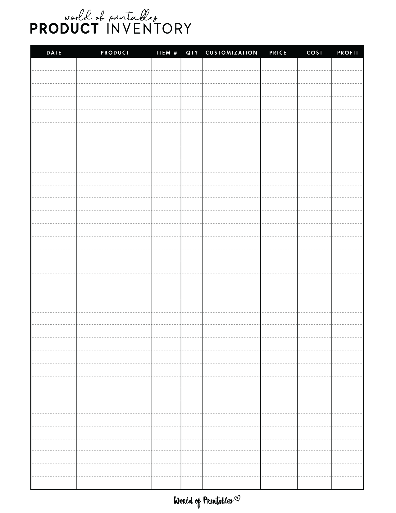 printable simple inventory template