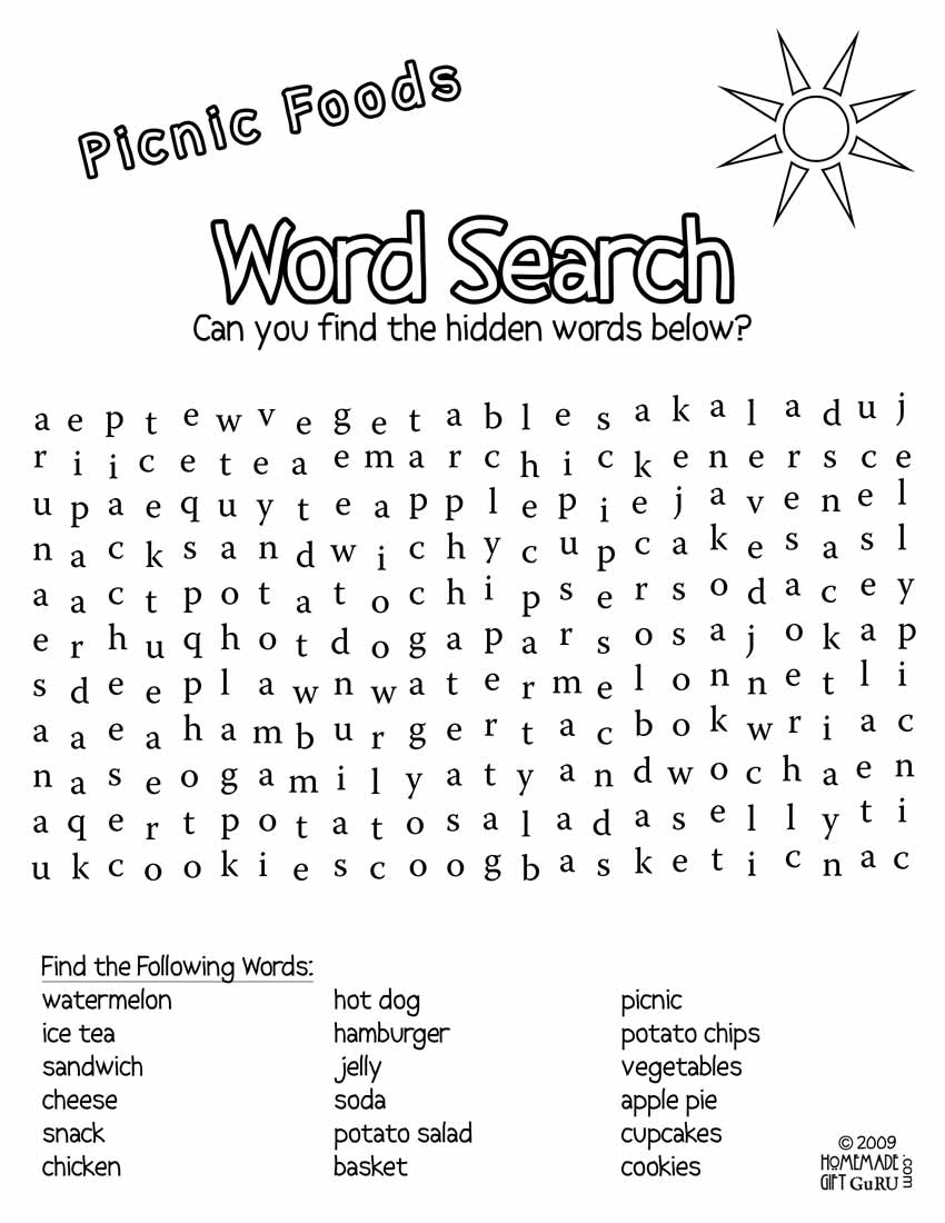 food word search puzzles printable