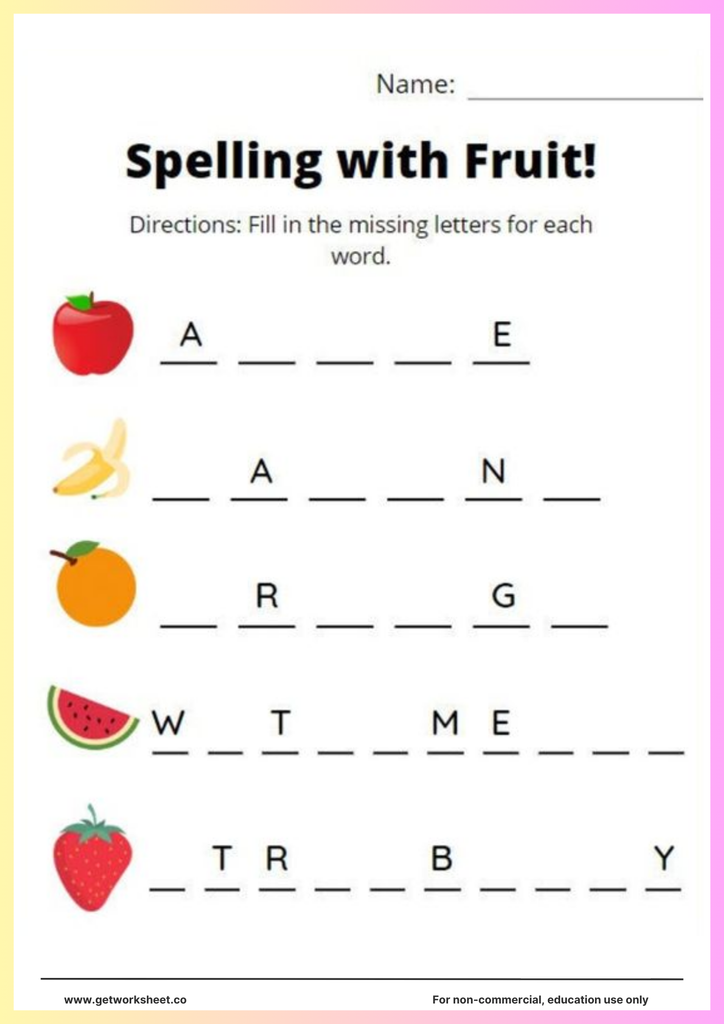 free printable spelling worksheets