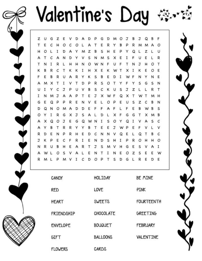 Free Valentine s Day Word Search 