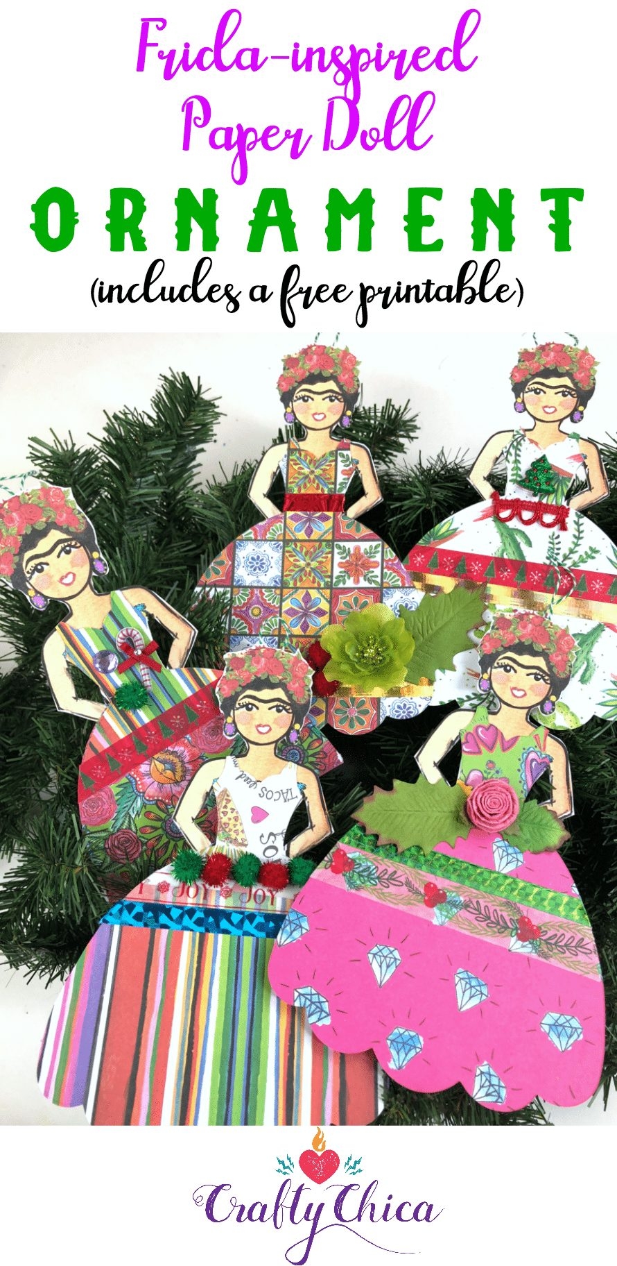 Frida Inspired Paper Doll Ornaments Free Printable Crafty Chica