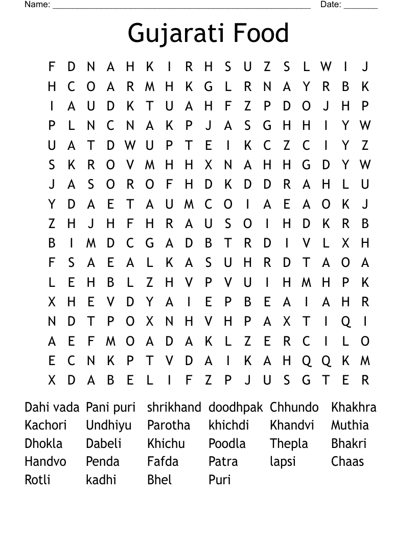 Gujarati Food Word Search WordMint Gujarati Food Word Search WordMint