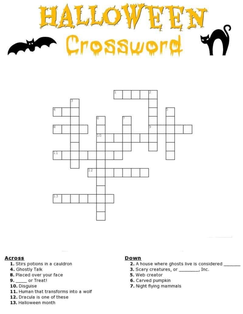 halloween printable crossword puzzles