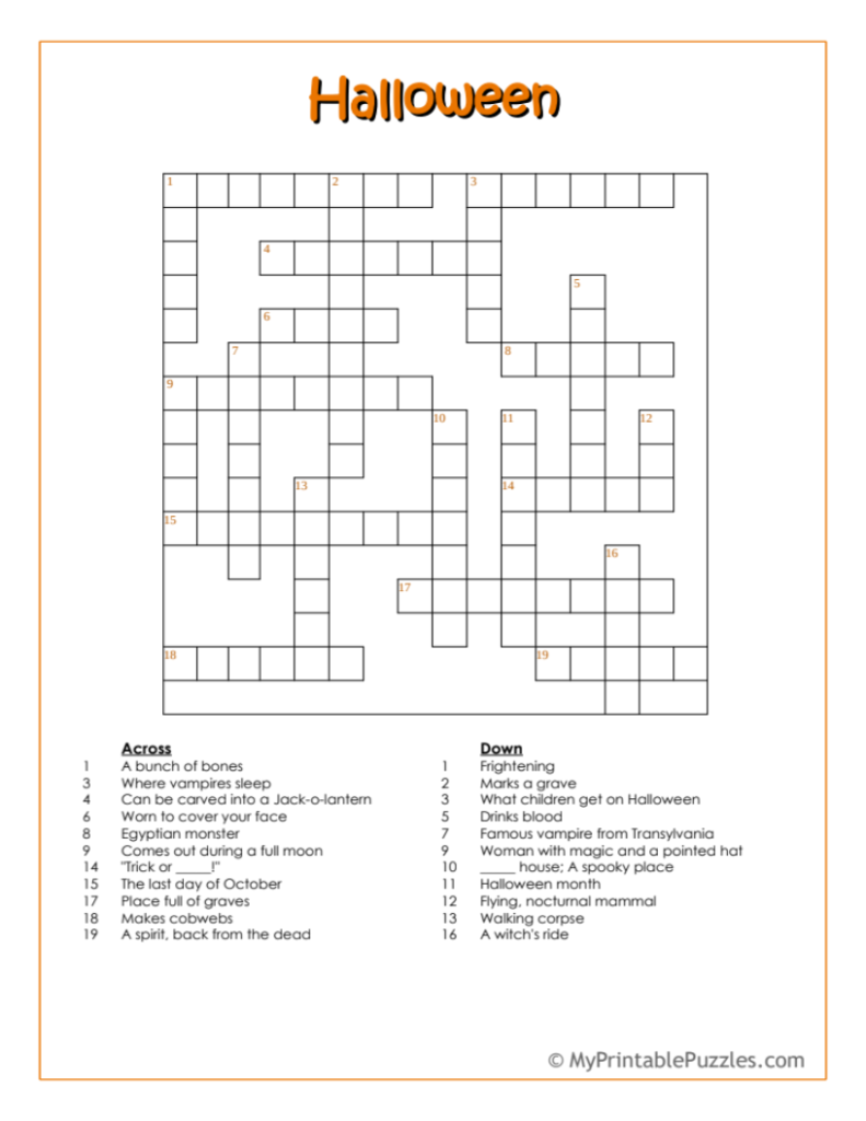 Halloween Crossword Puzzle Intermediate My Printable Puzzles Halloween Crossword Puzzle Intermediate My Printable Puzzles