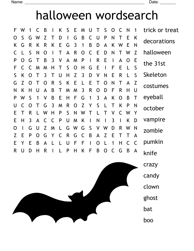 halloween search a word puzzle printable