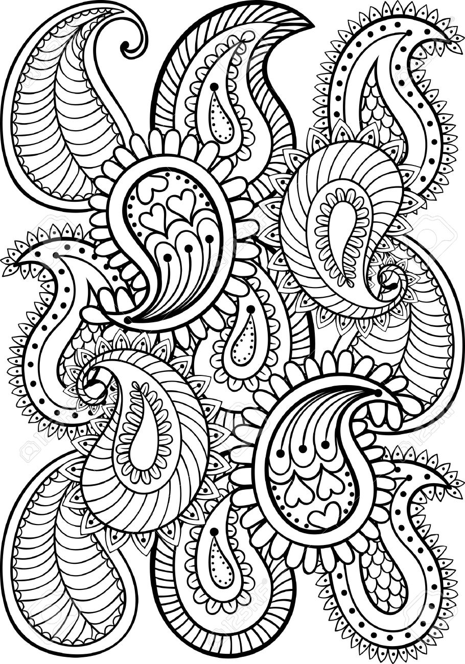 Hand Drawn Paisley Pattern For Adult Coloring Page A4 Size In Doodle Zentangle Style Ethnic Ornamental Patterned Print Monochrome Sketch Floral Printable Vector Illustration Royalty Free SVG Cliparts Vectors And Stock Illustration 