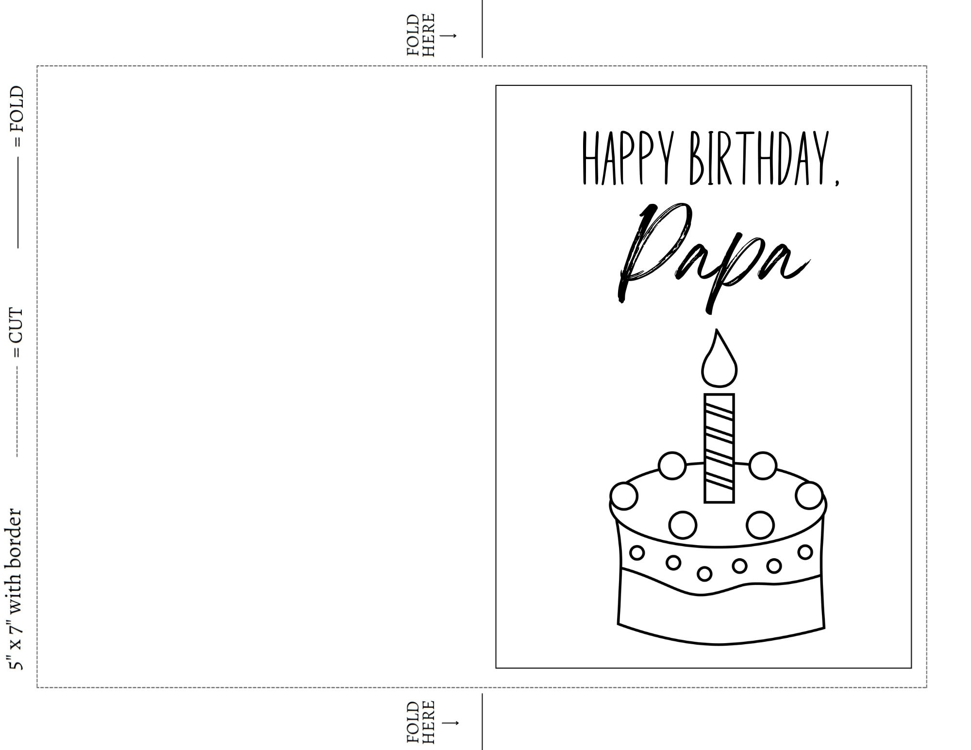 Happy Birthday Coloring Printable Card For Papa With Envelope 5x7 Digital Download Card Instant Download PDF Etsy