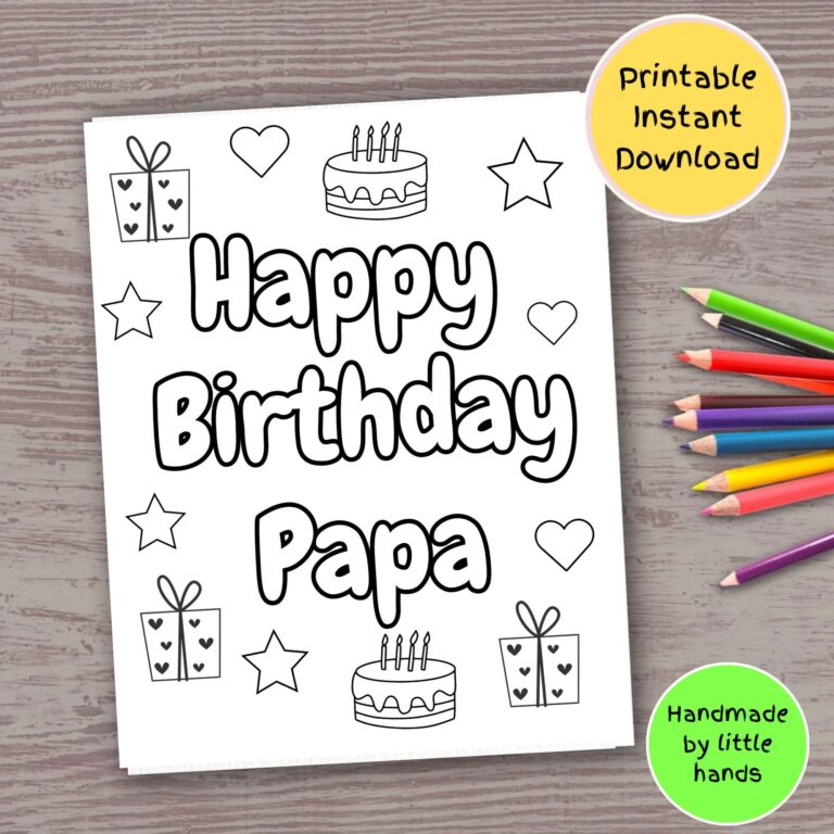 Happy Birthday Papa Printable Coloring Page For Kids Handmade Diy Birthday Card Gift For Papa From Grandkids Grandson Granddaughter To Papa Etsy