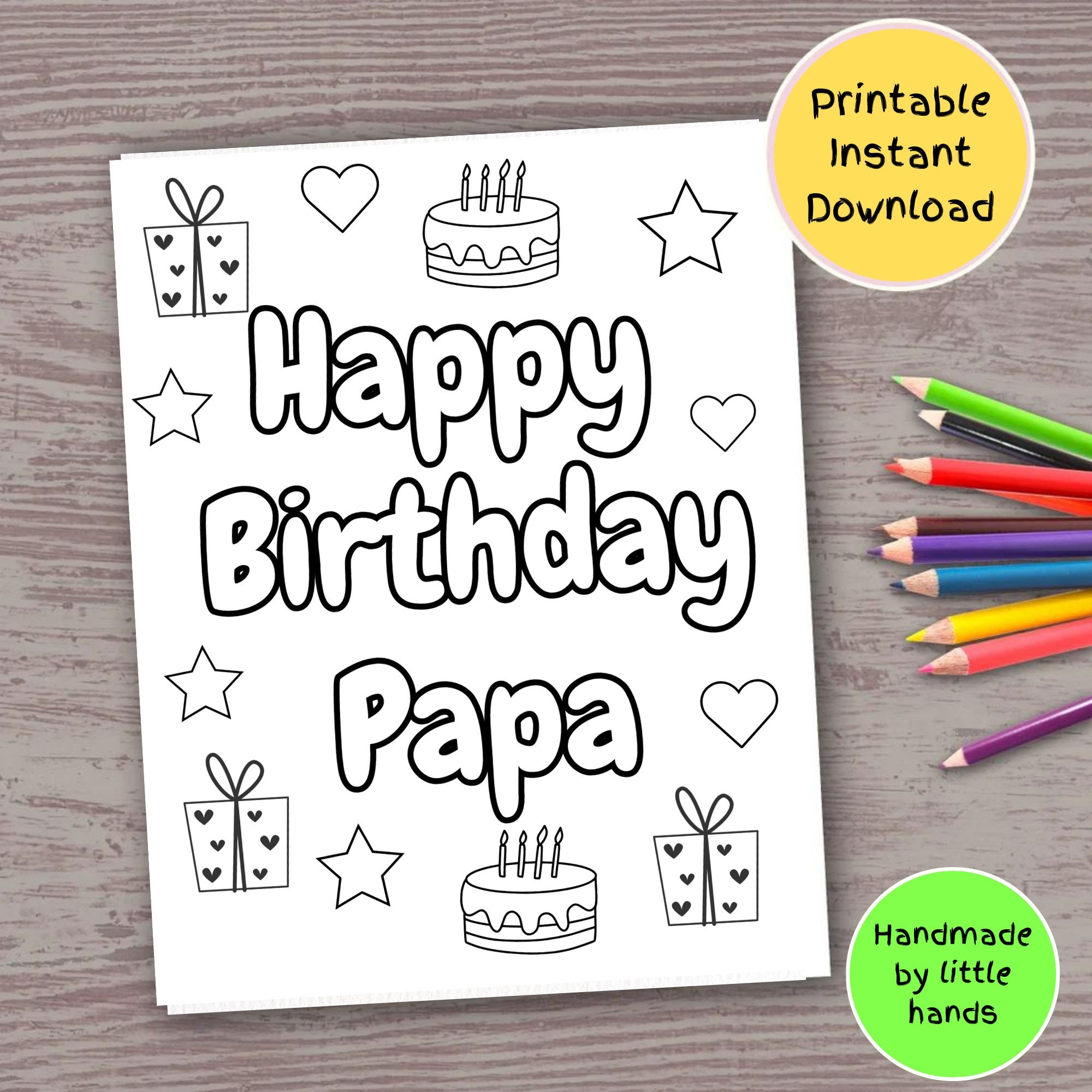 Happy Birthday Papa Printable Coloring Page For Kids Handmade Diy Birthday Card Gift For Papa From Grandkids Grandson Granddaughter To Papa Etsy