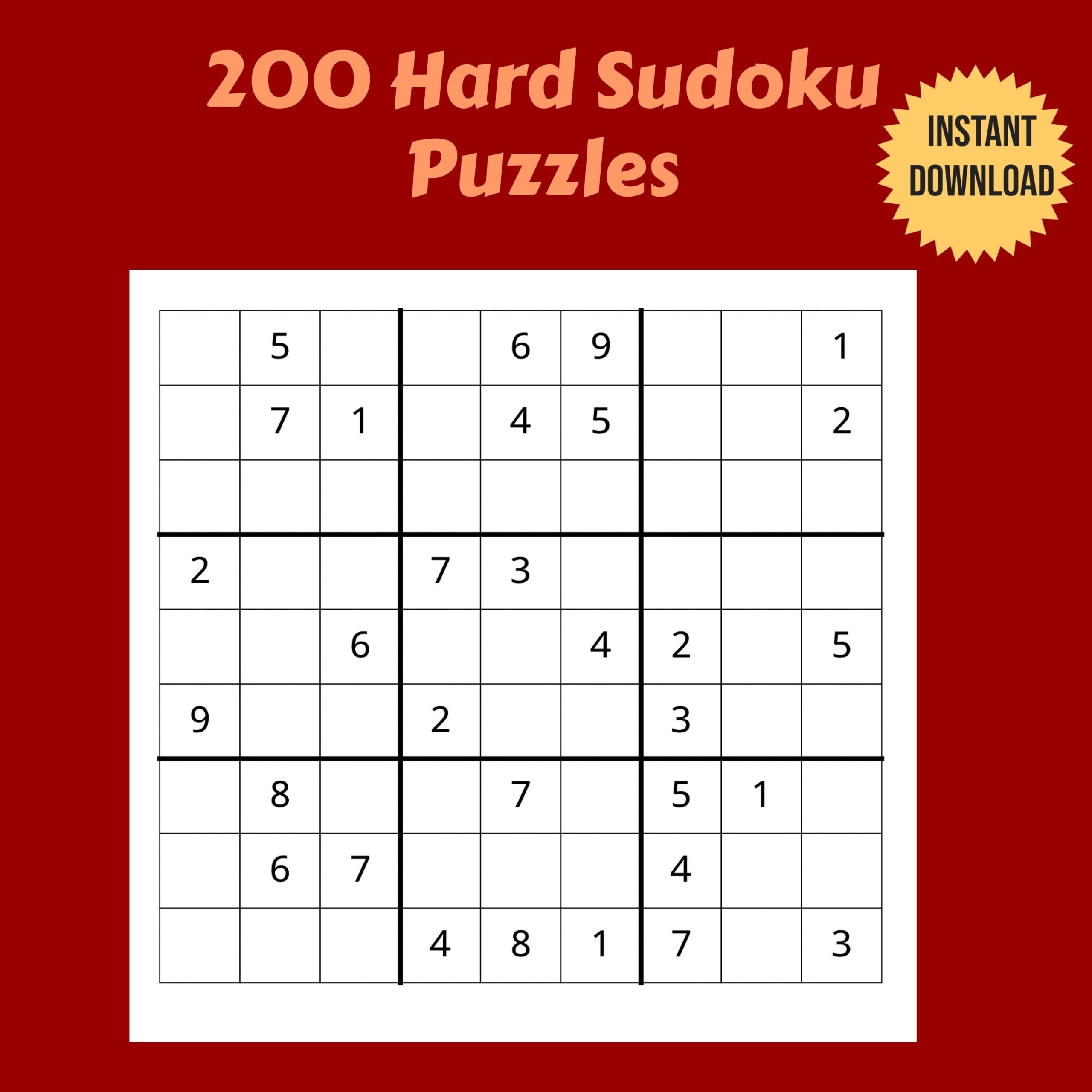Hard Sudoku Puzzles Printable 200 Printable Puzzles Instant Download Etsy