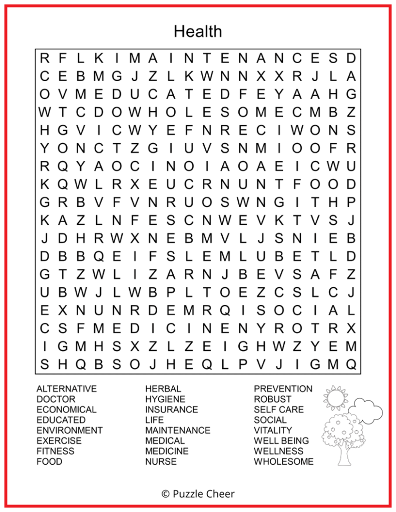 Health Word Search Puzzle Puzzle Cheer