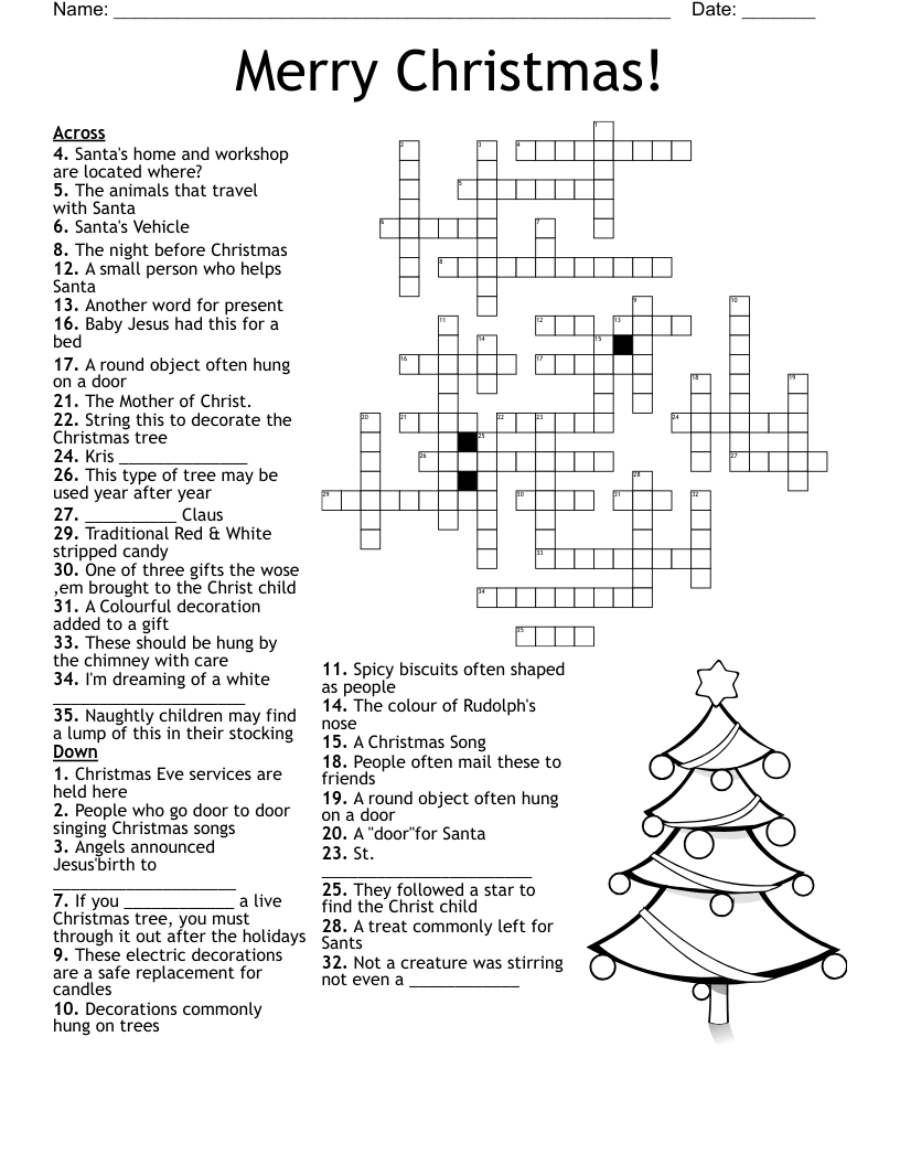 free printable christmas crossword puzzles with answers