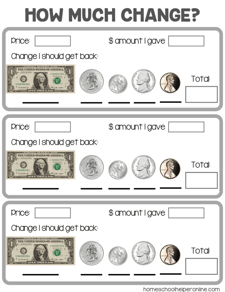 free money worksheets printable