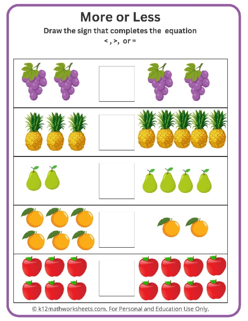 greater than less than worksheets free printable