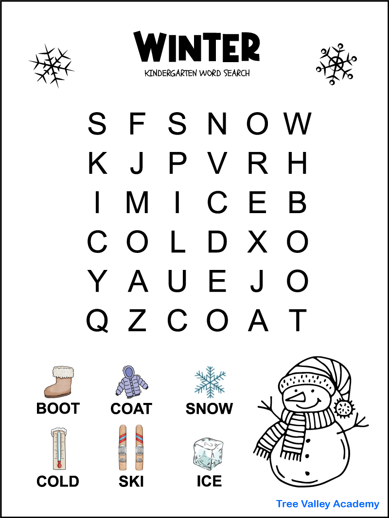 Kindergarten Winter Word Search Tree Valley Academy Kindergarten Winter Word Search Tree Valley Academy