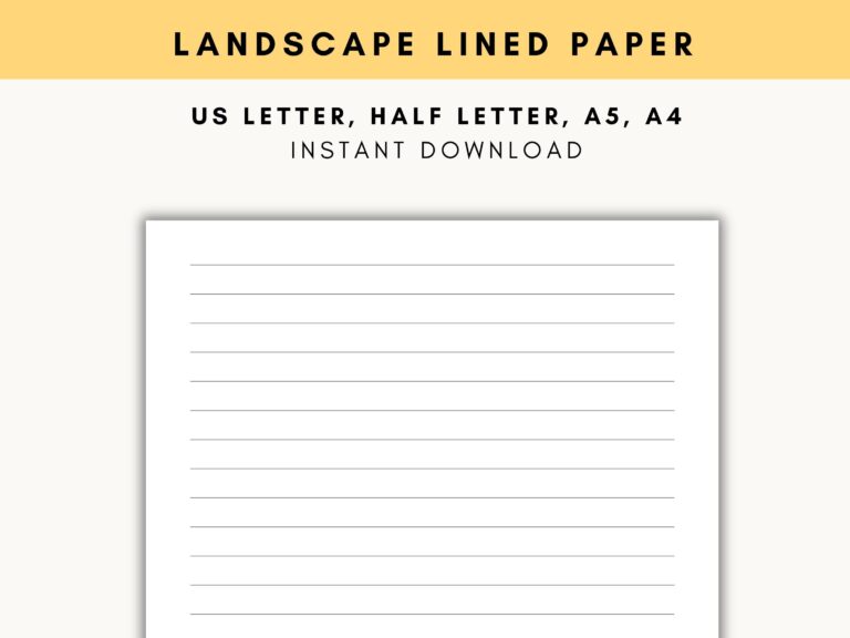 Landscape Lined Paper Horizontal Lined Paper Printable Landscape Planner Inserts Lined Paper For Kids US Letter A5 A4 Half Letter Etsy