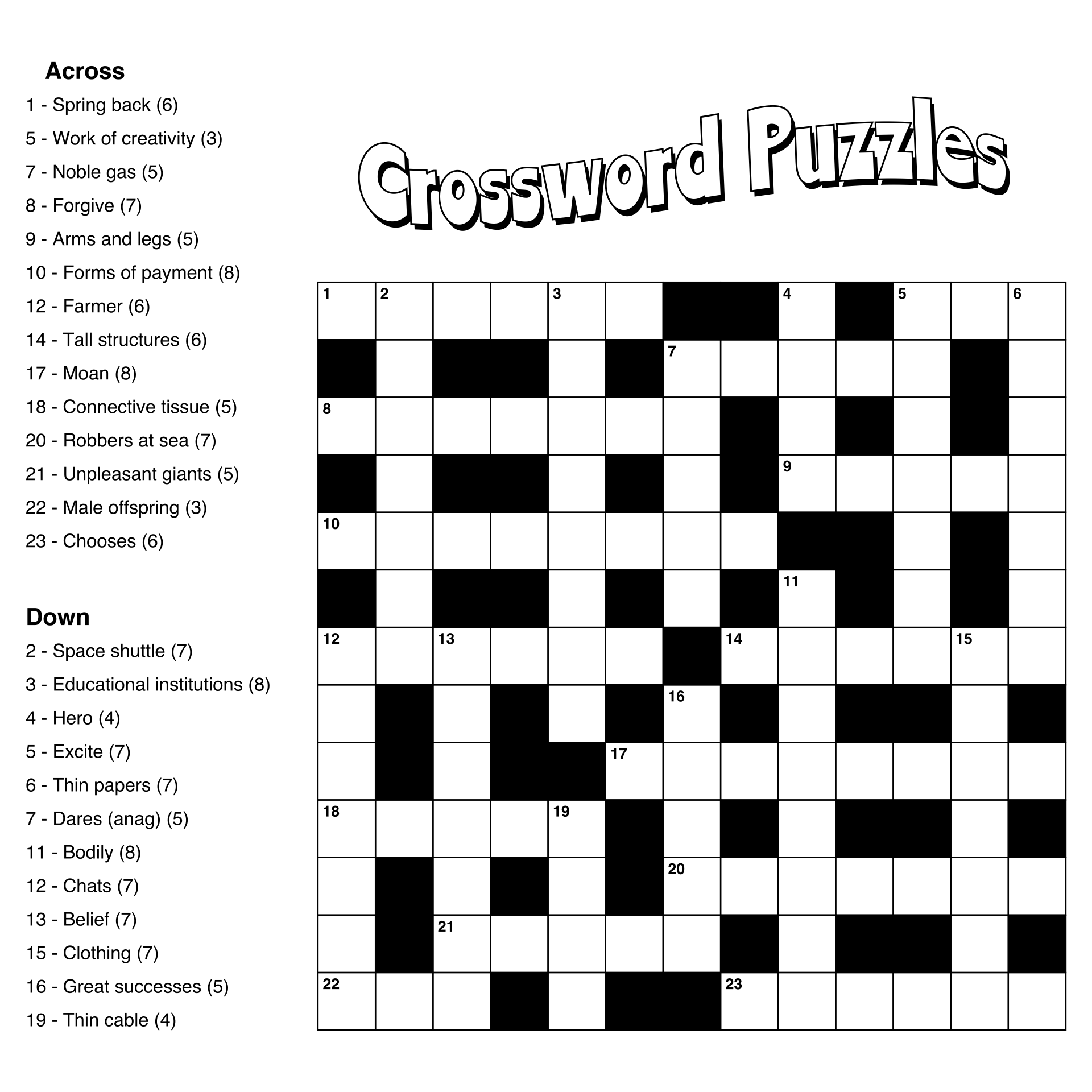 free printable cross word puzzles