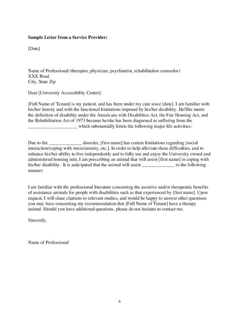 Letter Emotional Esa Fill Online Printable Fillable Blank PdfFiller