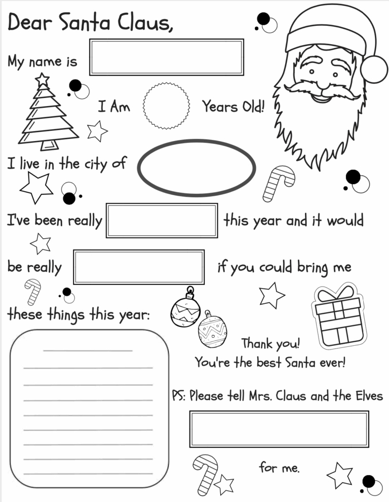 Letter To Santa Fill in Coloring Page FREE PRINTABLE