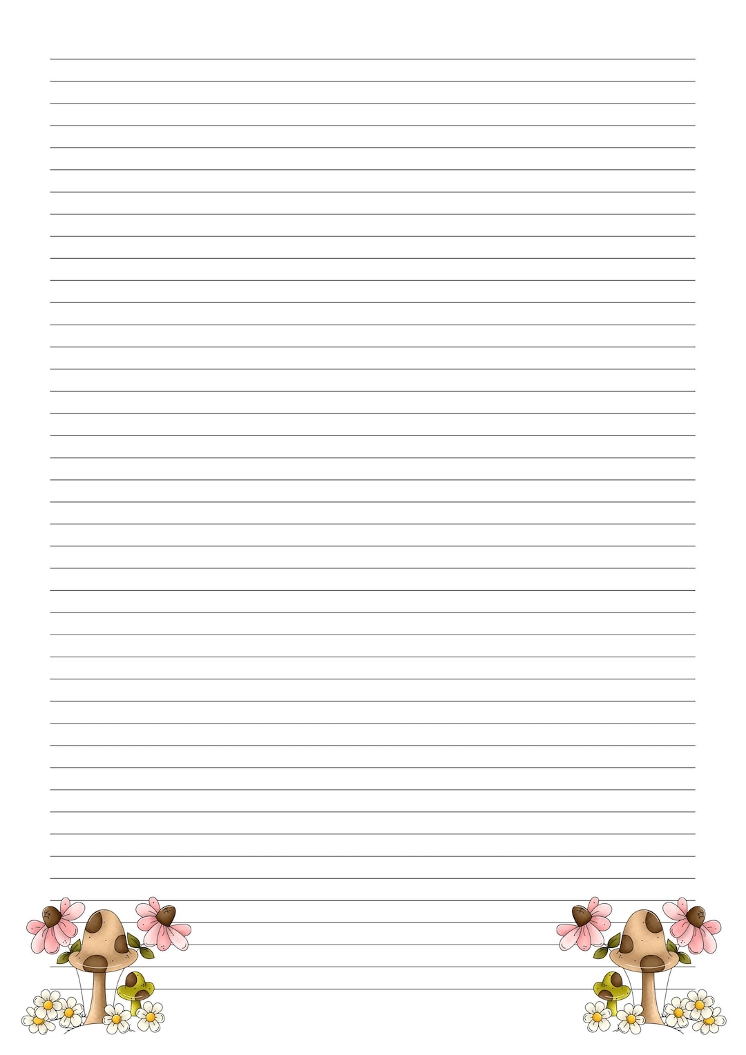 Lined A4 legal Cute Mushroom Themed Writing Paper Printable Instant Download Etsy