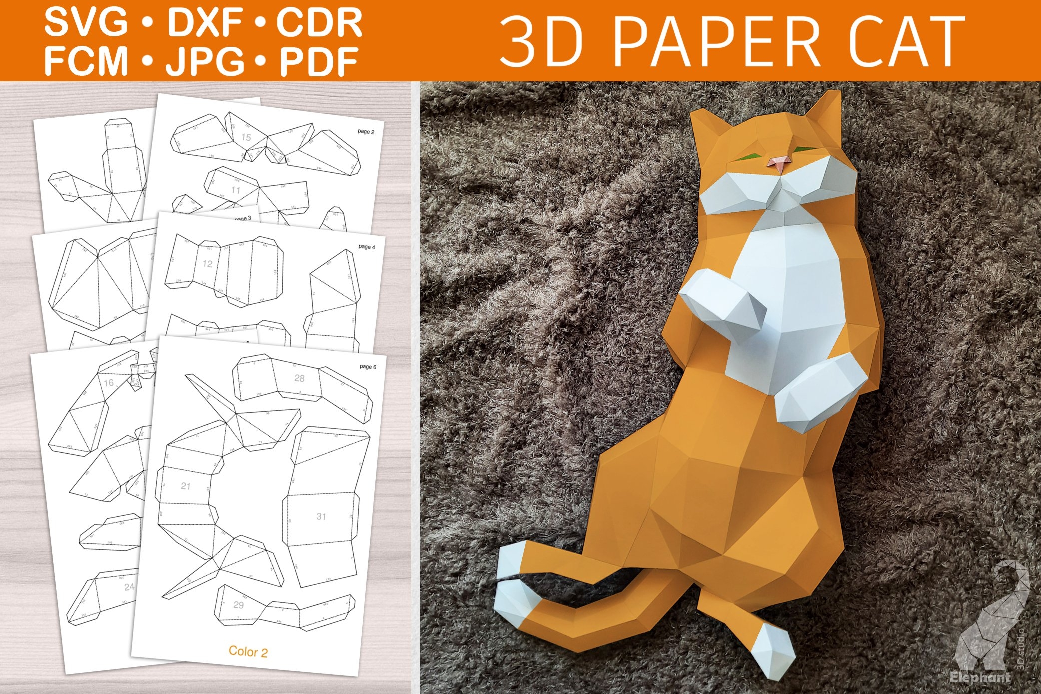 Low Poly 3D Paper Craft Cute Cat Template Low Poly 3D Paper Craft Cute Cat Template