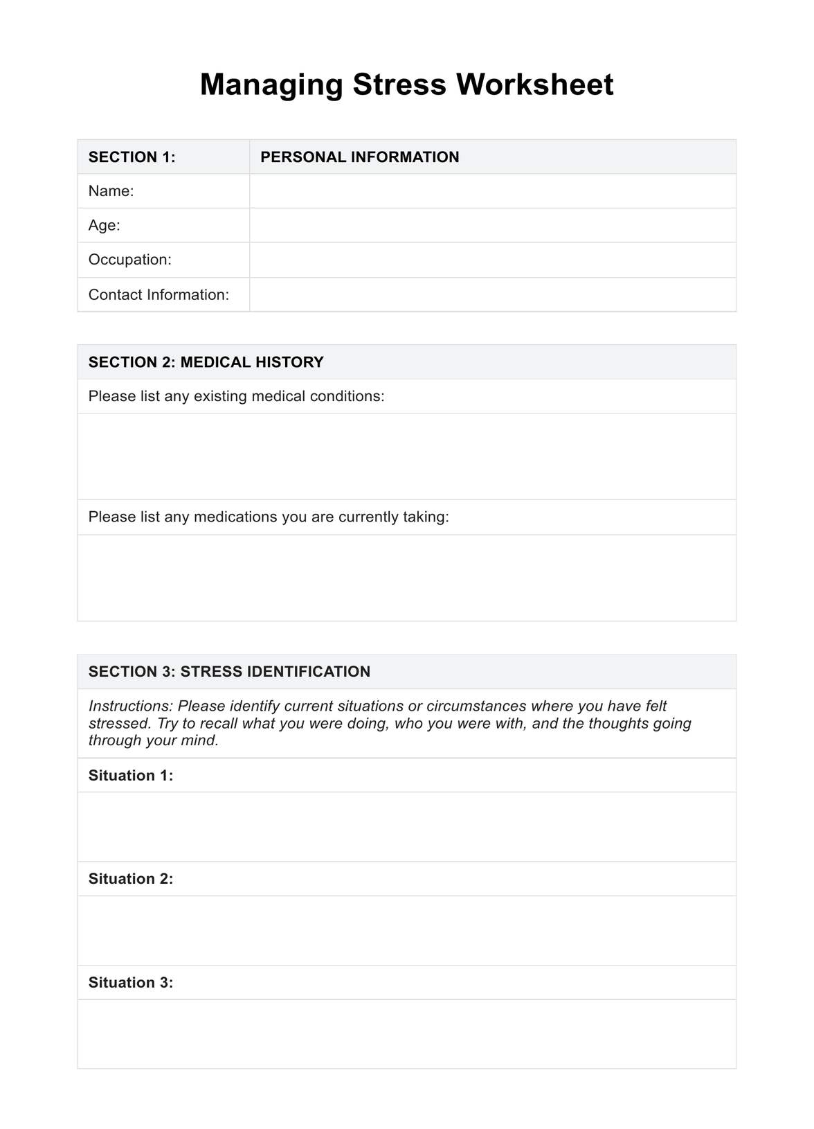 free printable stress management worksheets pdf