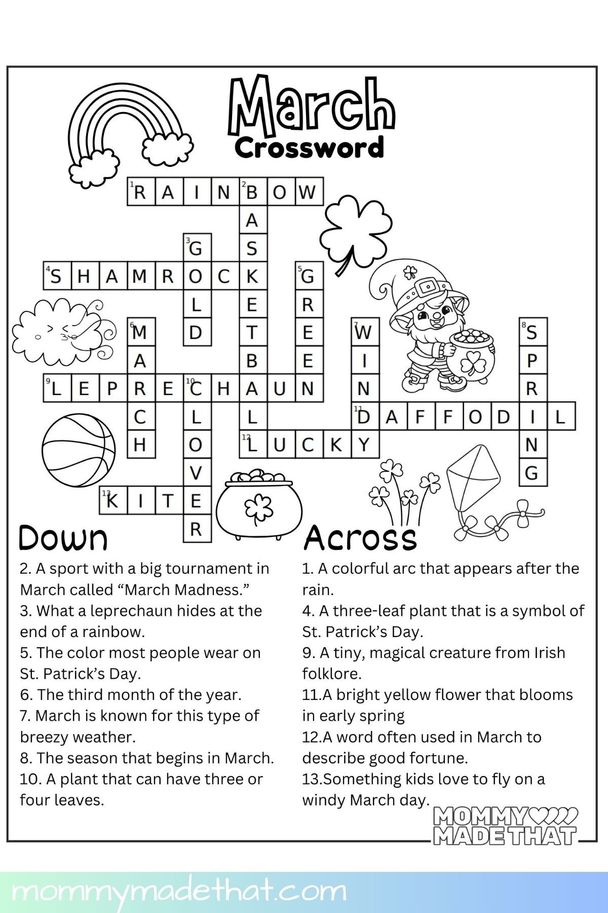crossword puzzles free printable kids