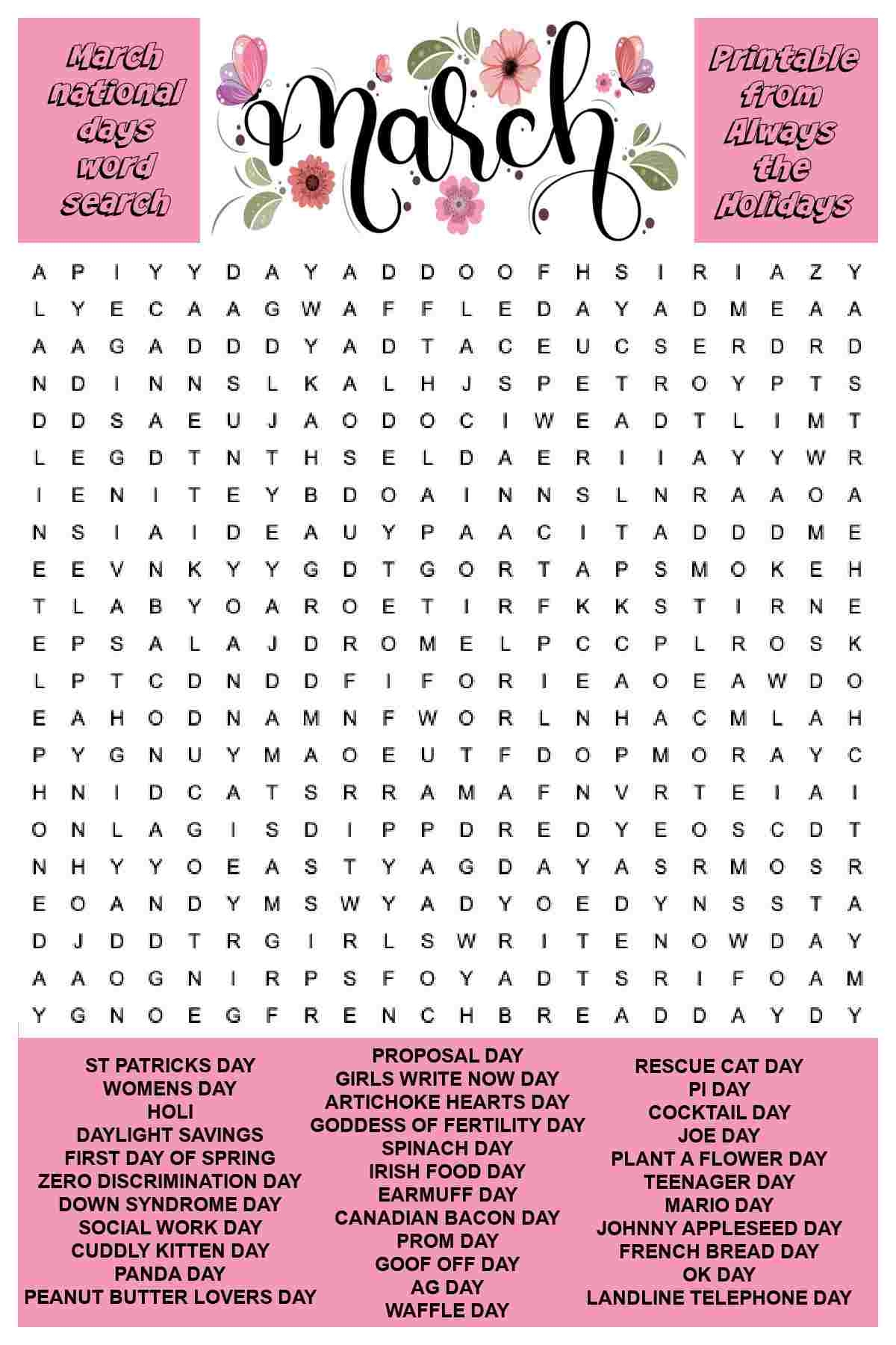 free printable printable word search puzzles