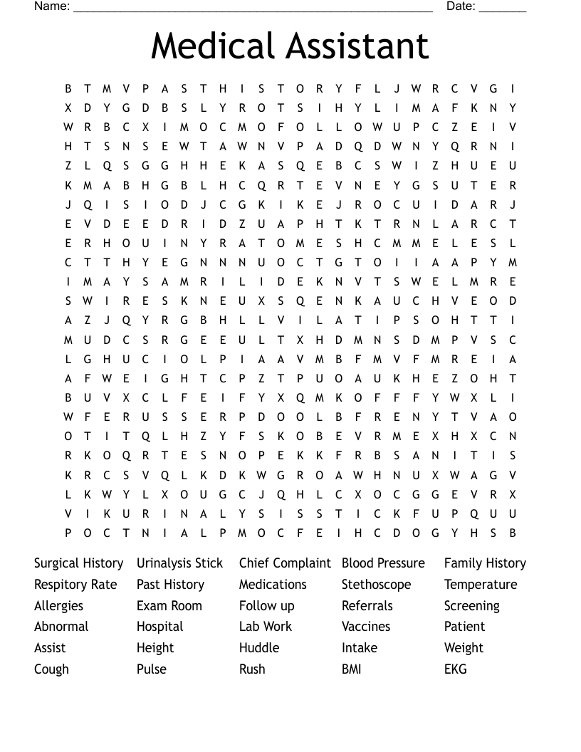 Medical Assistant Word Search WordMint
