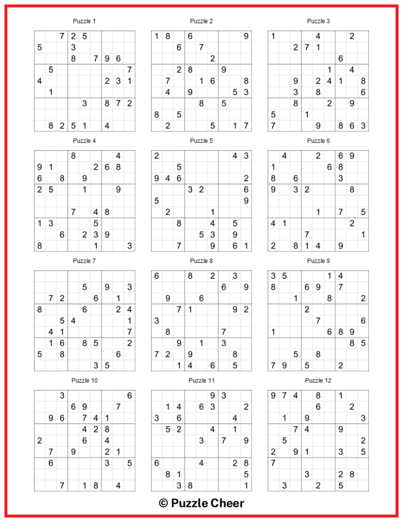 Medium Sudoku 12 Puzzles Per Page Puzzle Cheer