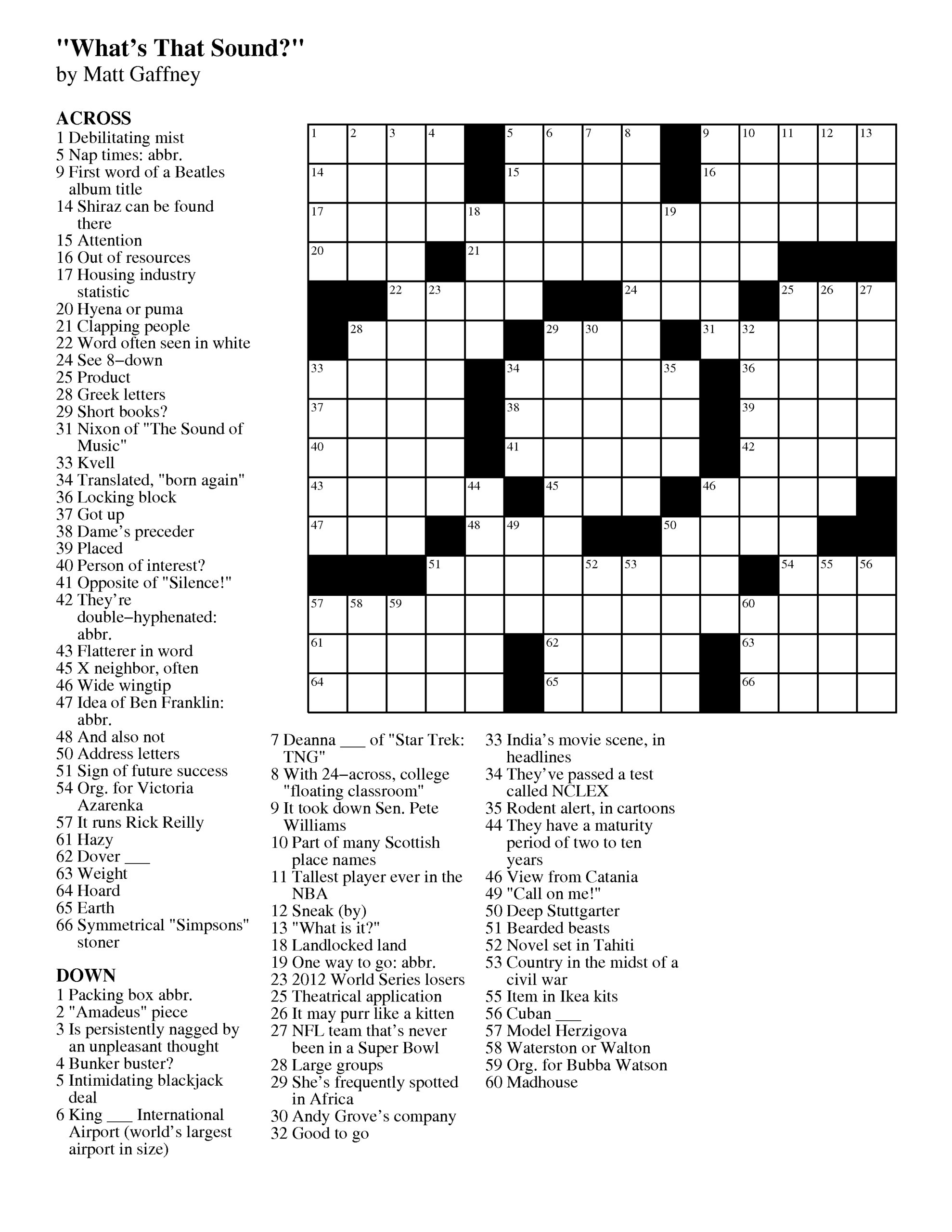 MGWCC 239 Friday December 28th 2012 What s That Sound Matt Gaffney s Weekly Crossword Contest
