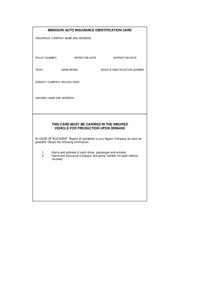 Missouri Insurance Card Form Pdf Fill Online Printable Fillable Blank PdfFiller