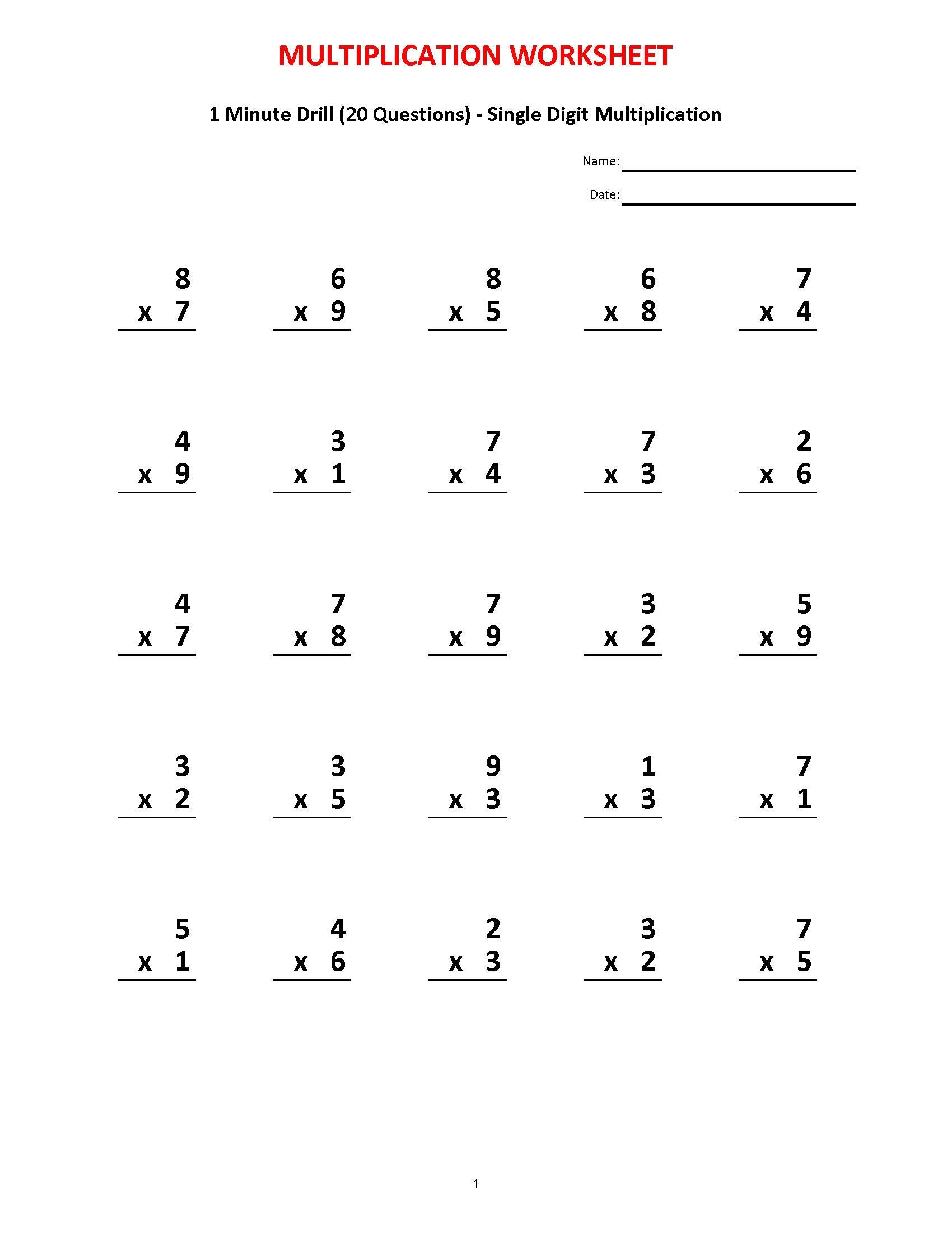 Multiplication 1 Minute Drill V 10 Math Worksheets With Answers Pdf Year 2 3 4 Grade 2 3 4 printable Worksheets Multiplication Test Etsy